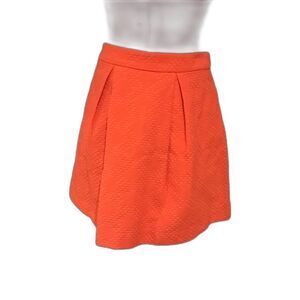 Trina Turk Skirt Women Size 2 Orange Pleated Pockets Exposed Back Zipper Cotton